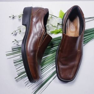 Ecco Mens Leather Casual Loafer Shoes Brown